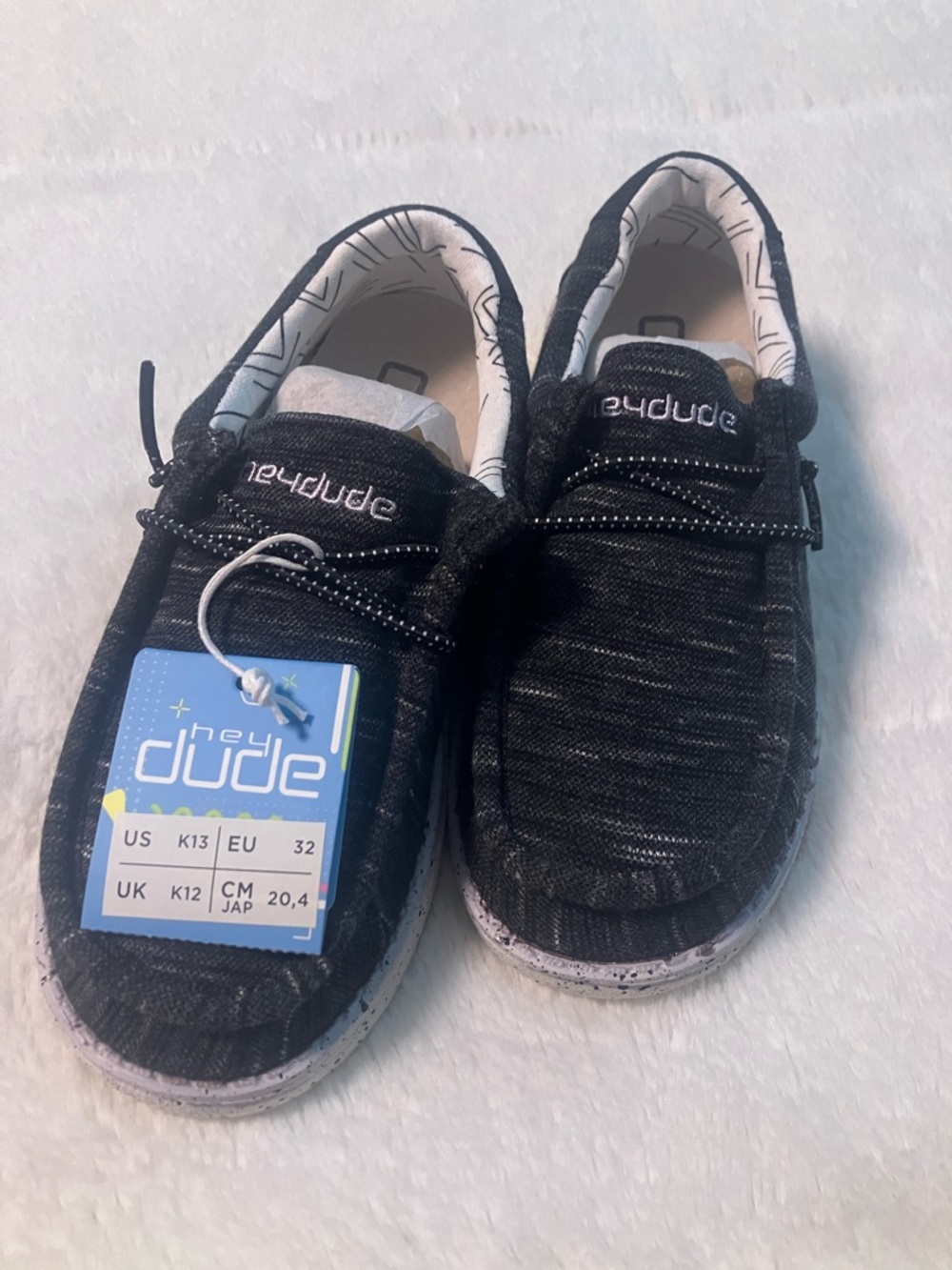 Hey Dude Kids Black Knit Slip-On Sneakers with Speckled White Sole